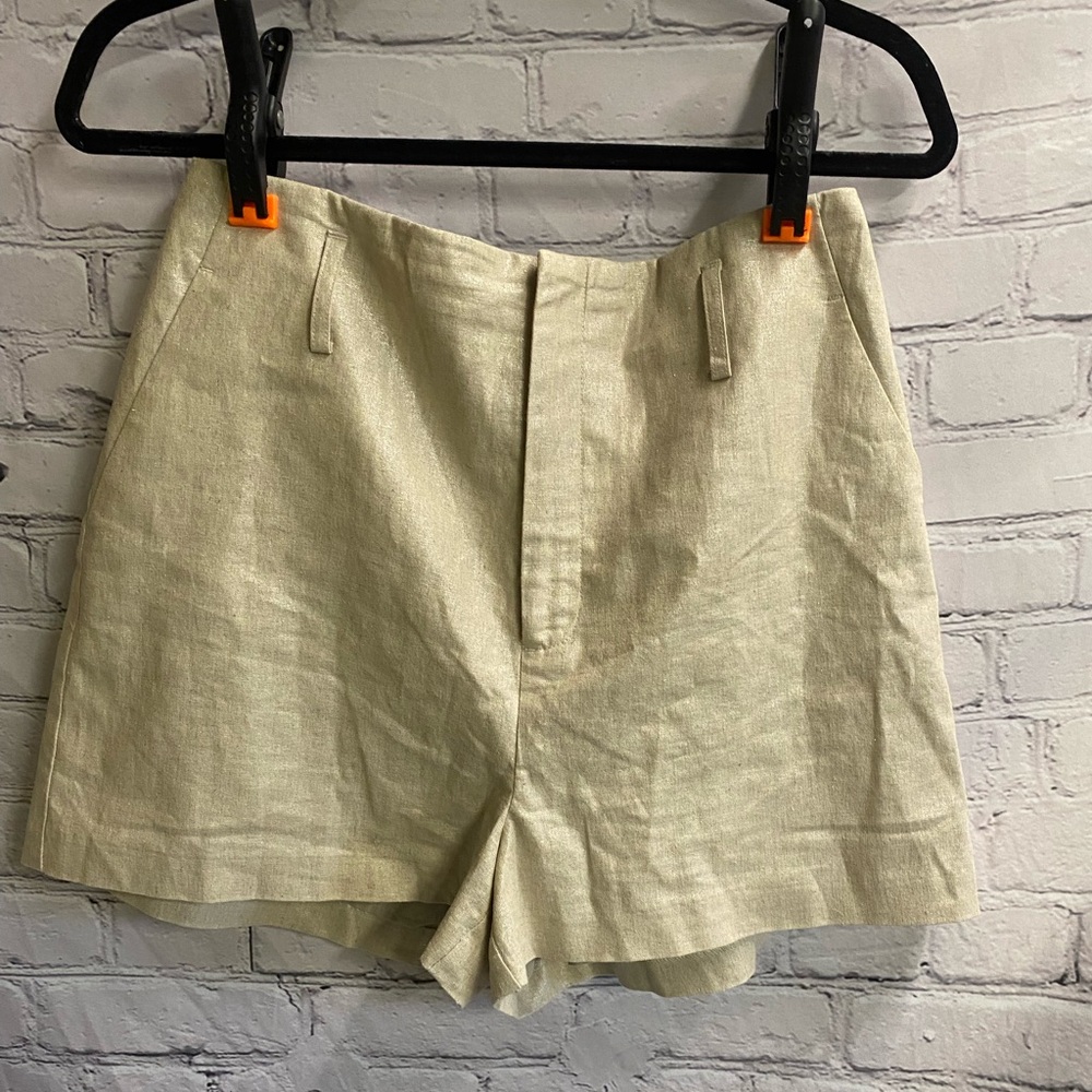 5/$20 nine west women’s‎ belted welt-pocket shorts tan metallic size medium